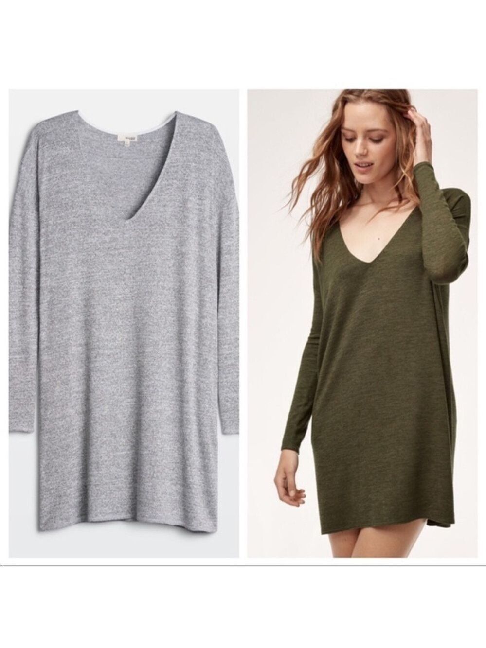 Wilfred Free Aritzia GAIL Long Sleeve Relaxed Fit Grey Dress Pockets Sz Medium